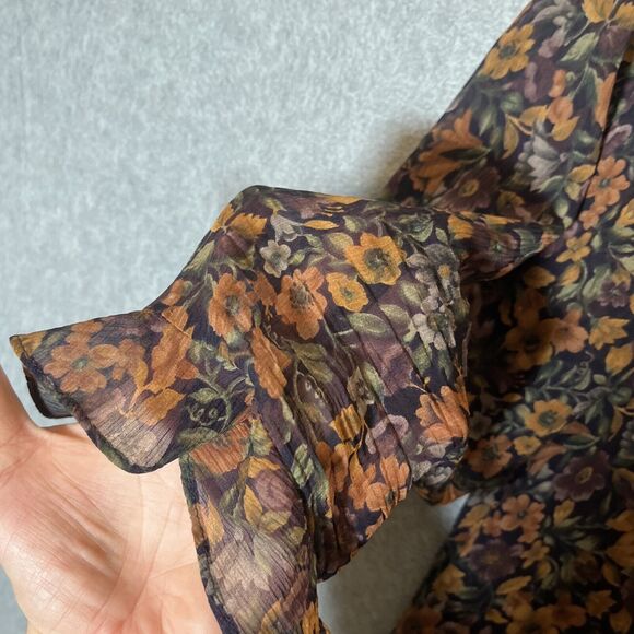 Vtg Maxi Dress Womens 18 Silk Witchy Dark Cottage Core Button Front Long Maxi - Picture 4 of 14